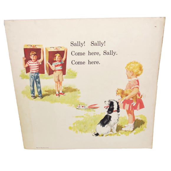 Vintage 2 Sided Over sized Dick Jane and Sally Teachers Big Book Poster Card 9 - Picture 1 of 9